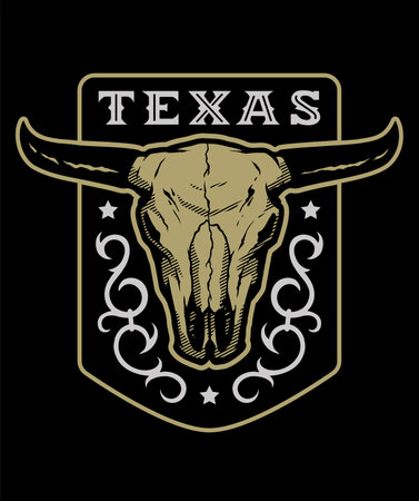 Texas, vintage emblem with bull skull on a dark background. Vector illustration.のイラスト素材