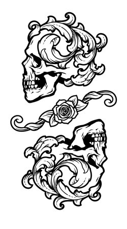 Two skulls in vintage style. Vector illustration.のイラスト素材