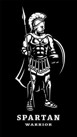 Spartan warrior in armor on a dark background. Vector illustration.のイラスト素材