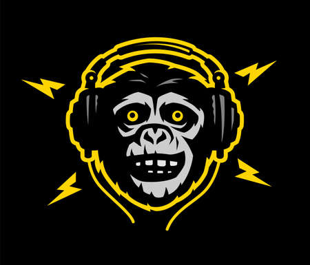 Head of a monkey with headphoneson a light and dark background. Vector illustration.のイラスト素材