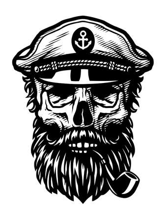 Dead captain, with a smoking pipe and a cap. Vector illustration.のイラスト素材