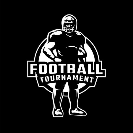 Football player logo, emblem American football on a dark background. Vector illustration.のイラスト素材