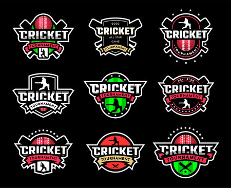 Set of logos, cricket tournament on a black background. Vector illustration.のイラスト素材