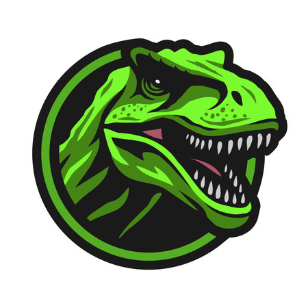 Roaring tyrannosaurus. T-rex. Logo, emblem. Vector illustration.のイラスト素材