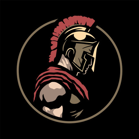 Spartan warrior logo, emblem on a dark background. Vector illustration.のイラスト素材