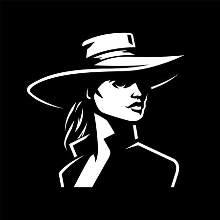 Woman cowboy in hat logo. Vector illustration.のイラスト素材