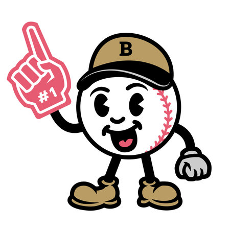 Baseball in the form of a cartoon character with foam finger.のイラスト素材