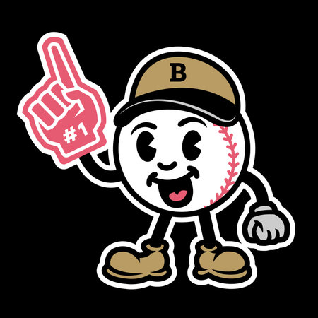Baseball in the form of a cartoon character with foam finger.のイラスト素材