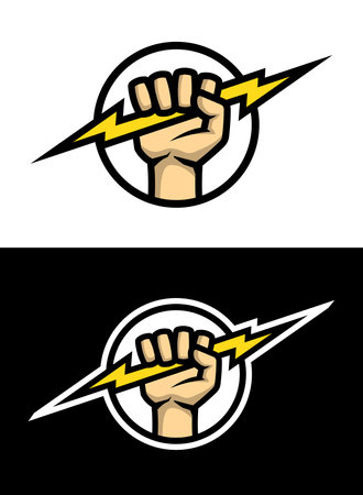 Hand holding lightning. Vector illustration.のイラスト素材