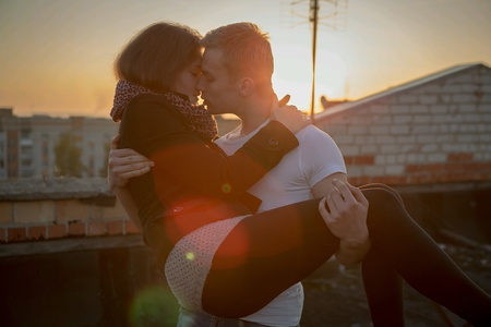 Loving couple on roof top