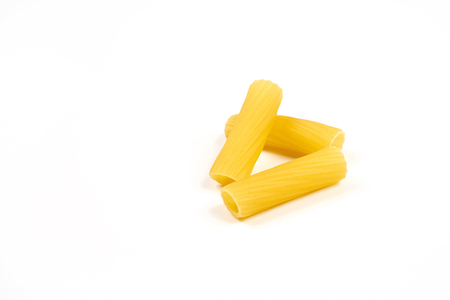 Rigatoni italian pasta isolated on white backgroundの写真素材