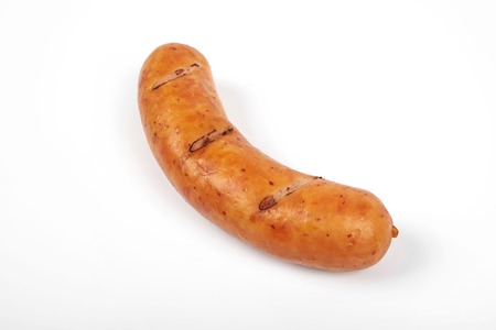 Grilled sausages isolated on a white backgroundの写真素材