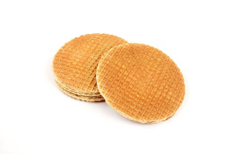 Round ruddy waffle isolated on white backgroundの写真素材