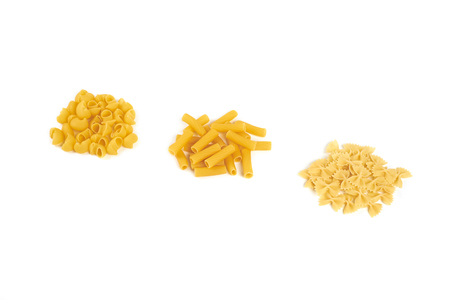 different pasta varieties isolated on white backgroundの写真素材
