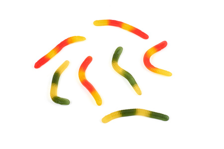 gummy jelly worm candy on isolated on white background.の写真素材