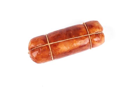 chicken ham roulade, isolated on a white backgroundの写真素材