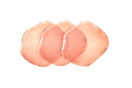 Italian prosciutto or jamon. Isolated on white background. Raw ham.の写真素材
