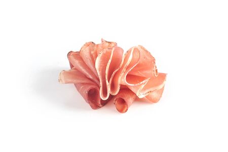 Italian prosciutto or jamon. Isolated on white backgroundの写真素材