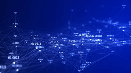 Data analysis concept. Abstract digital blue background. Big data visualization. Wave consisting of...