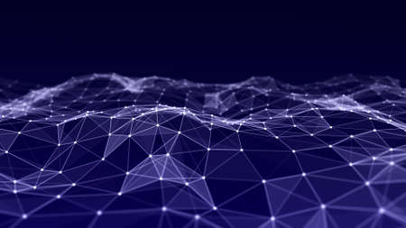 Abstract wave background with dots and lines moving in space. Technology illustration. Futuristic...