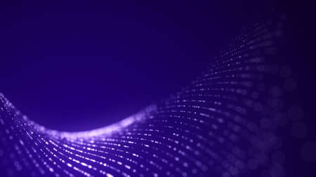 Abstract wave with moving dots. Flow of particles. Cyber technology illustration. 3d rendering.