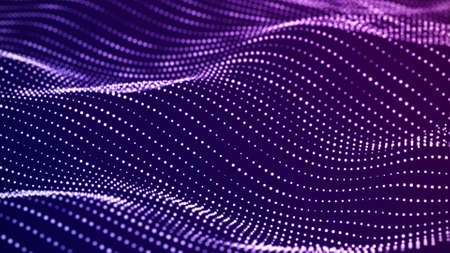 Abstract wave with moving dots. Flow of particles. Cyber technology illustration. 3d rendering.
