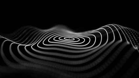 Abstract wave with moving dots. Flow of particles. Cyber technology illustration. 3d rendering.