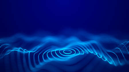 Abstract wave with moving dots. Flow of particles. Cyber technology illustration. 3d rendering.