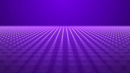 Abstract perspective grid. Digital background in retro style. Landscape on blue background. 3d...