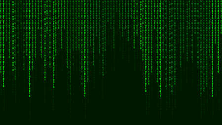 Green matrix background. Falling numbers on screen. Technology stream binary code. Digital vector illustration.のイラスト素材