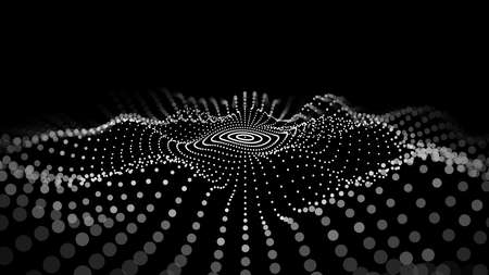 Big data stream. Abstract wave with moving dots. Flow of particles. Cyber technology illustration.のイラスト素材