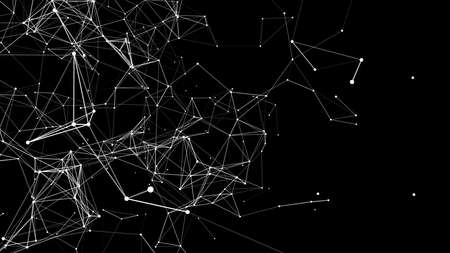 Abstract background with moving dots and lines. Network connection structure. Futuristic illustration. Digital technology design.のイラスト素材