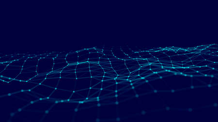 Future technology illustration. Digital dynamic wave. Abstract background with dots and lines moving in space.のイラスト素材