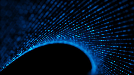 Abstract wave with moving dots. Flow of particles. Cyber technology illustration. 3d rendering.