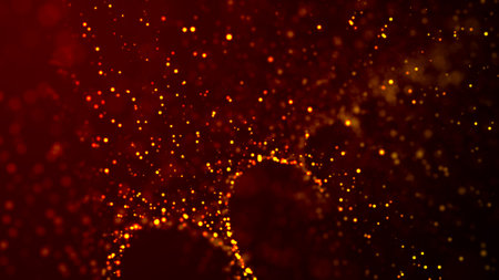 Abstract wave with moving dots. Flow of particles. Cyber technology illustration. 3d rendering.の写真素材