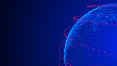 Global network connection. Futuristic world map. Concept of planet Earth. 3D rendering.の写真素材