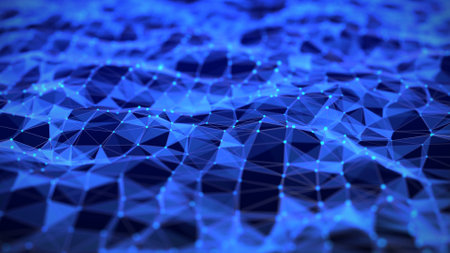 Abstract wave background with dots and lines moving in space. Technology illustration. Futuristic...