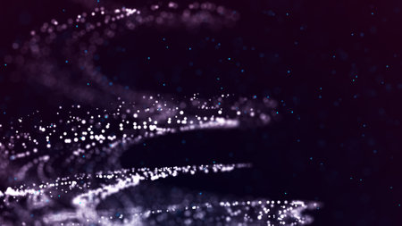 Abstract particle vortex. Futuristic dynamic wave moving in space. Explosion of data. 3d rendering.の写真素材