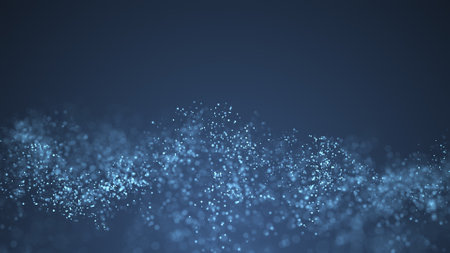 Digital background with moving glowing particles. Futuristic hi-tech illustration. Concept of data transfer in cyberspace. Big data visualization. 3d rendering.の写真素材