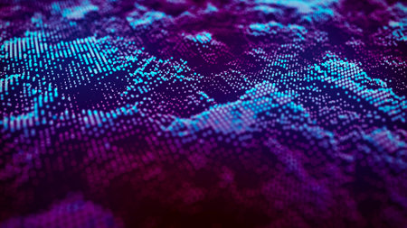 Futuristic illustration with explosion of data. Abstract background with glowing particles. Digital moving wave. 3d rendering.の写真素材