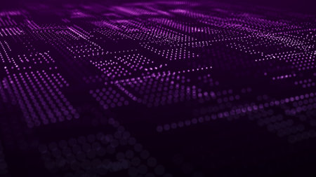 Digital background with moving glowing particles. Futuristic hi-tech illustration. Concept of data...