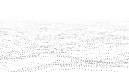 Abstract wave with moving dots. Flow of particles. Cyber technology illustration.のイラスト素材