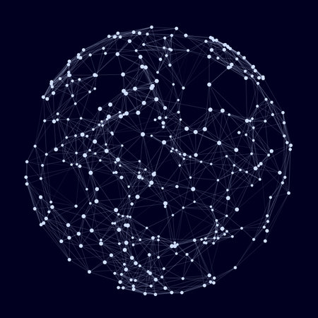 Sphere consisting of points and lines. Modern wireframe elements. Technology grid sphere. Vector illustration.のイラスト素材