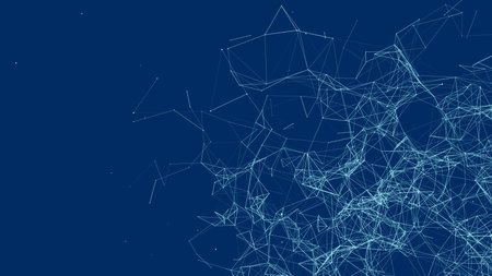 Abstract background with moving dots and lines. Network connection structure. Futuristic illustration. Digital technology design.のイラスト素材