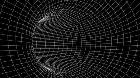 Futuristic black funnel. Wireframe space travel tunnel. Abstract blue wormhole with surface warp.のイラスト素材