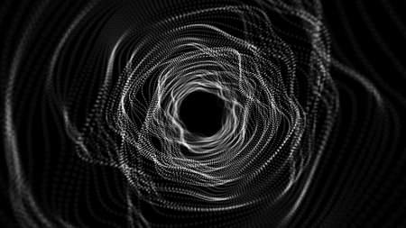 Futuristic infinite space background. Concept of data transfer in cyberspace. cyber tunnel consisting of moving glowing points. universe with stardust. Hi-tech illustration. 3d rendering.の写真素材