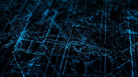 Futuristic blue dots background. Cyber background with particles different size. Technology...