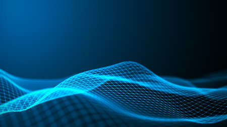 Abstract wave with moving dots. Flow of particles. Technology illustration. 3d rendering