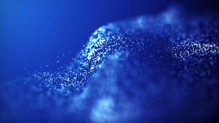 Futuristic illustration with explosion of data. Abstract background with glowing particles. Digital moving wave. 3d rendering.の写真素材