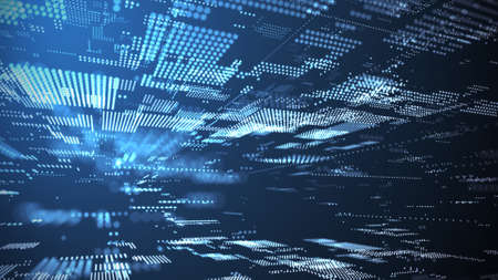 Concept of data transfer in cyberspace. Digital background with moving glowing particles. Futuristic...